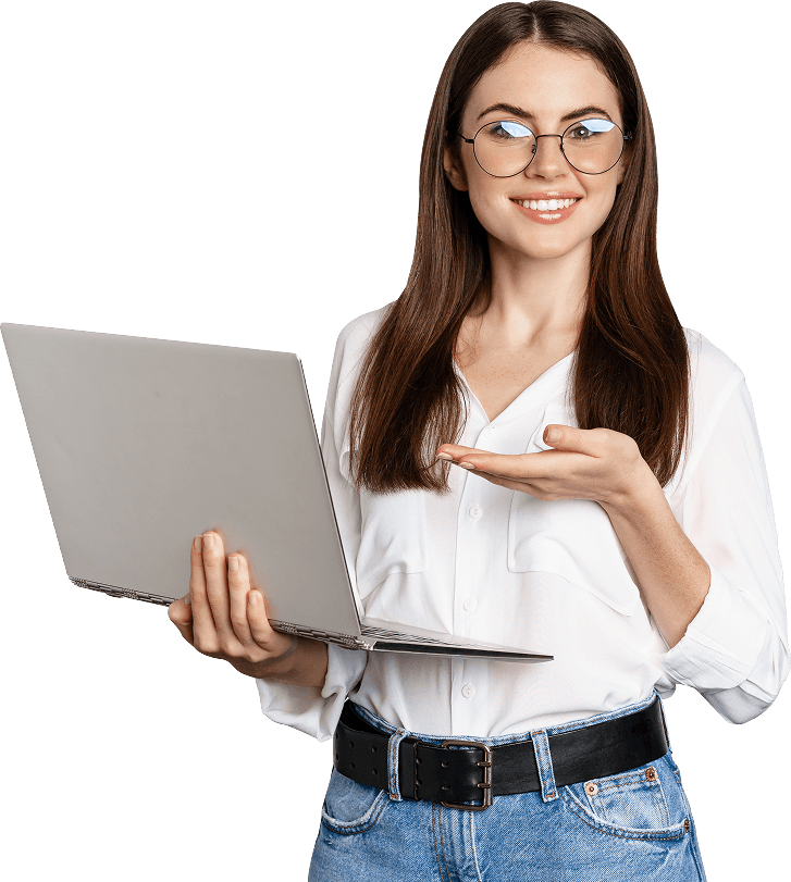 Marketing professional collaborating with a laptop